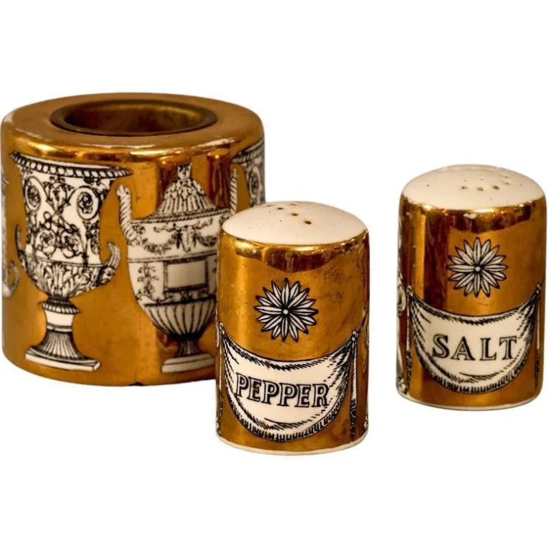 Pamono Salt and Pepper Shakers with Additional Container, 1950, Set of 3> Salt & Pepper Shakers