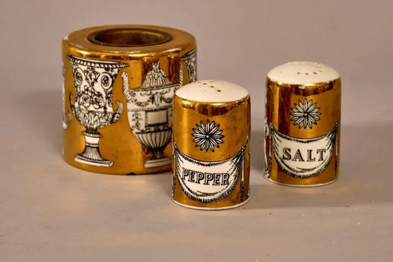 Pamono Salt and Pepper Shakers with Additional Container, 1950, Set of 3> Salt & Pepper Shakers