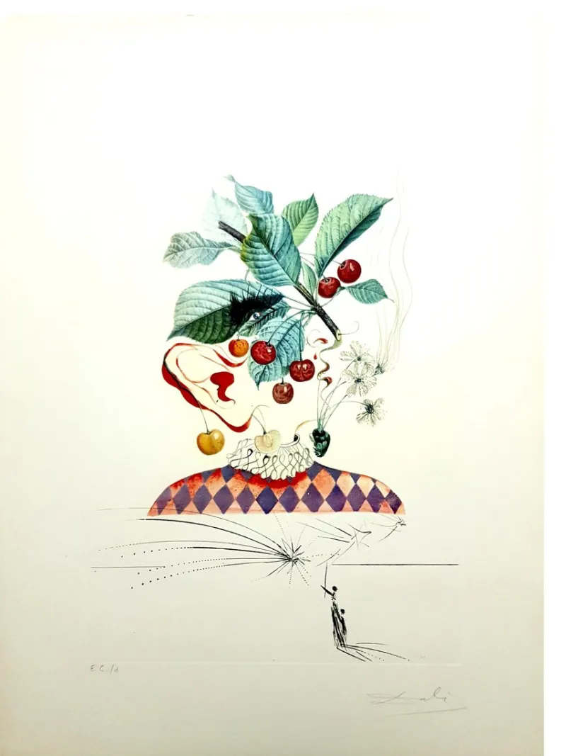 Pamono Salvador Dali - Cherries - Original Hand-Signed Lithograph 1969> Surrealist