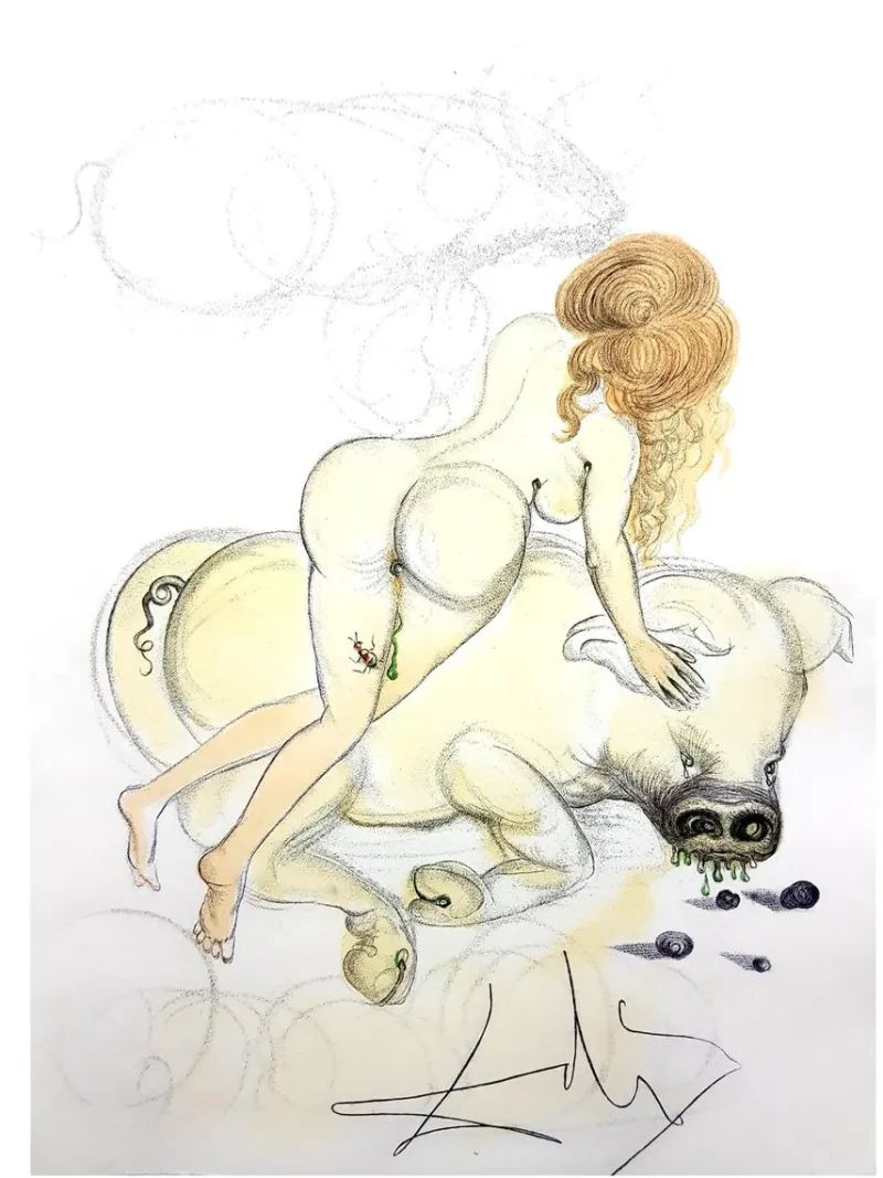 Outlet Pamono Salvador Dali - Girl and Pig - Original Etching 1967