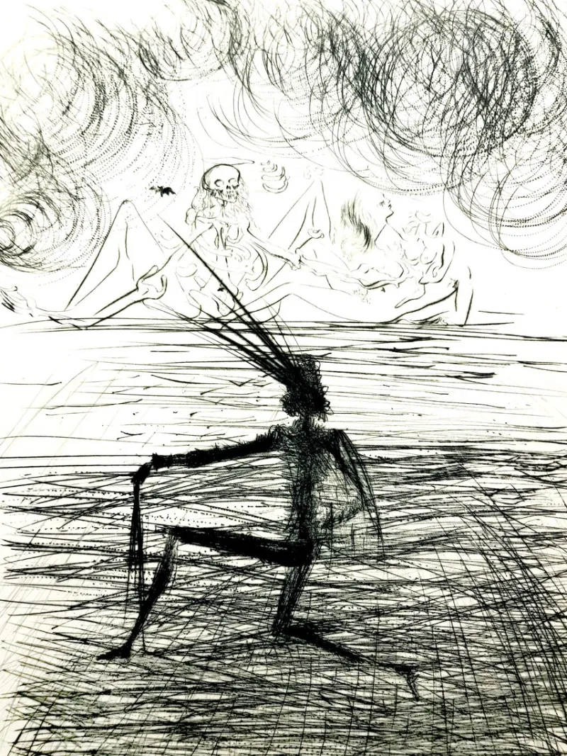 Clearance Pamono Salvador Dali - Kneeling Knight - Original Etching 1969