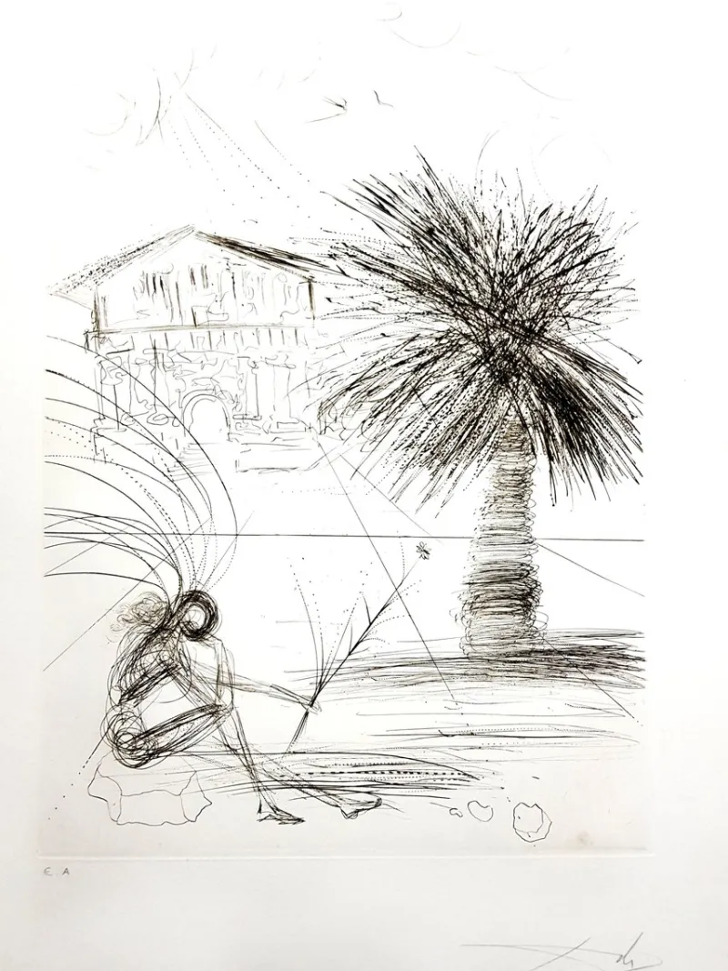 Pamono Salvador Dali - Mission Dolores - San Francisco - Original Hand-Signed Etching 1970> Surrealist