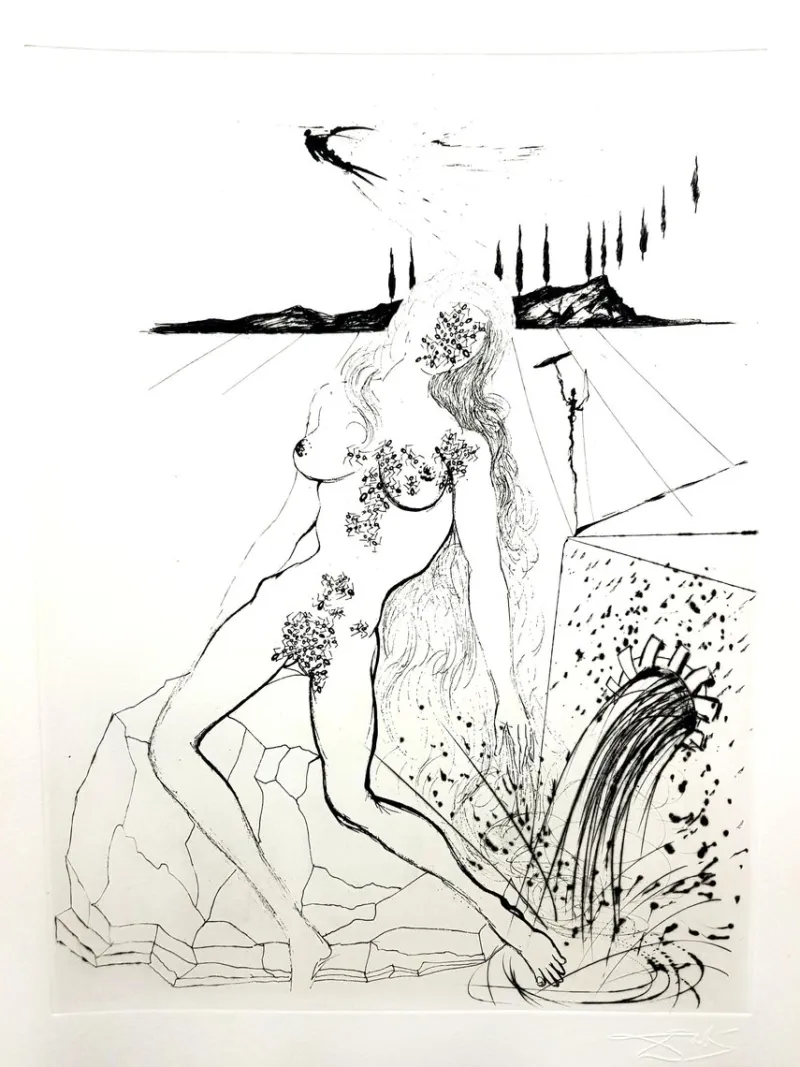 Online Pamono Salvador Dali - Nude at the Fountain - Original Etching 1967