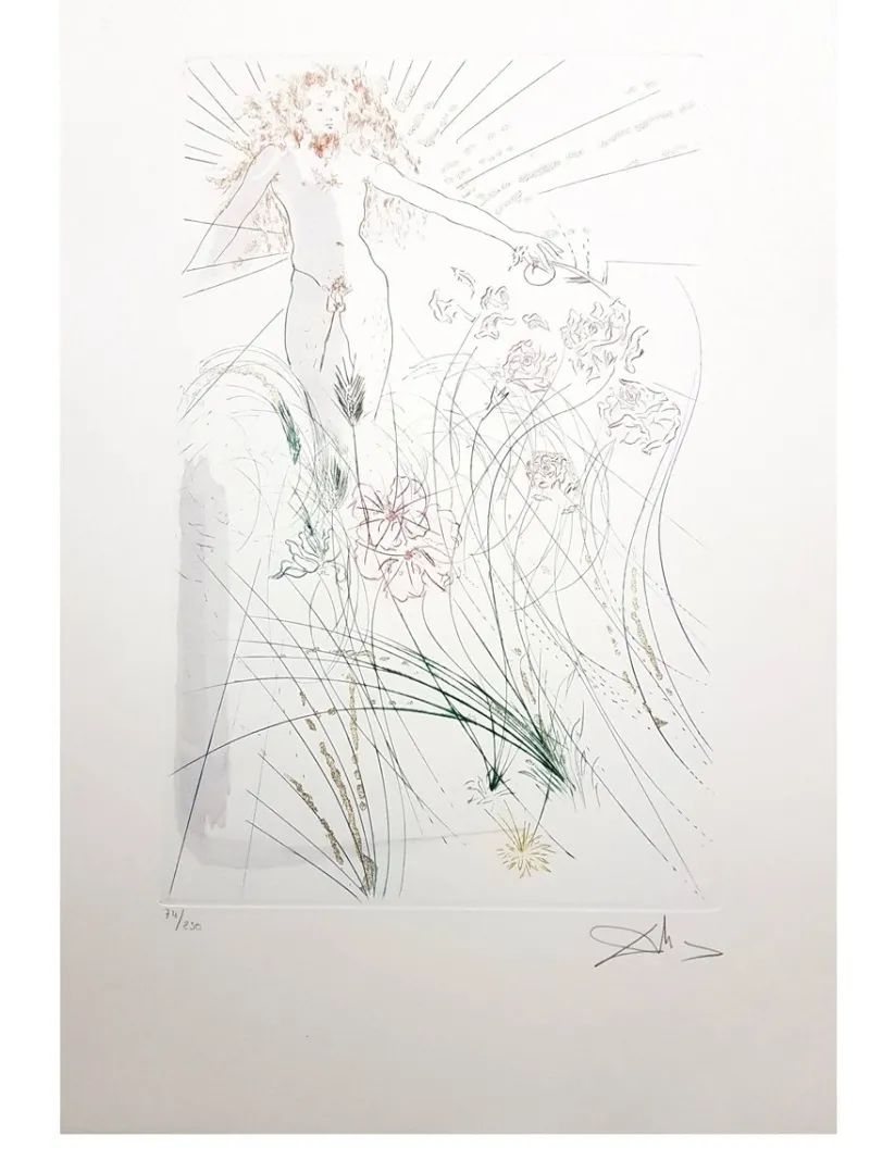 Pamono Salvador Dali - The Beloved Feeds Among the Lilies - Signed Aquatint 1971> Surrealist