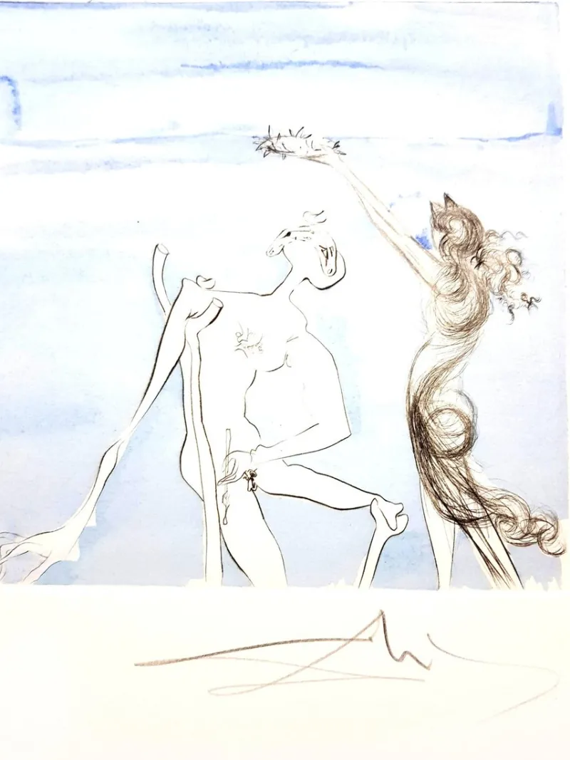 Clearance Pamono Salvador Dali - The Laurels of Happiness - Original Signed Engraving 1974