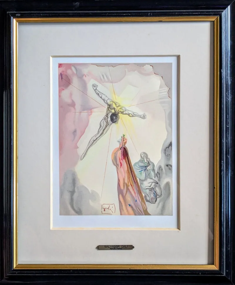 Online Pamono Salvador Dali, Apparition of Christ, Color Engraving, 1960s, Framed
