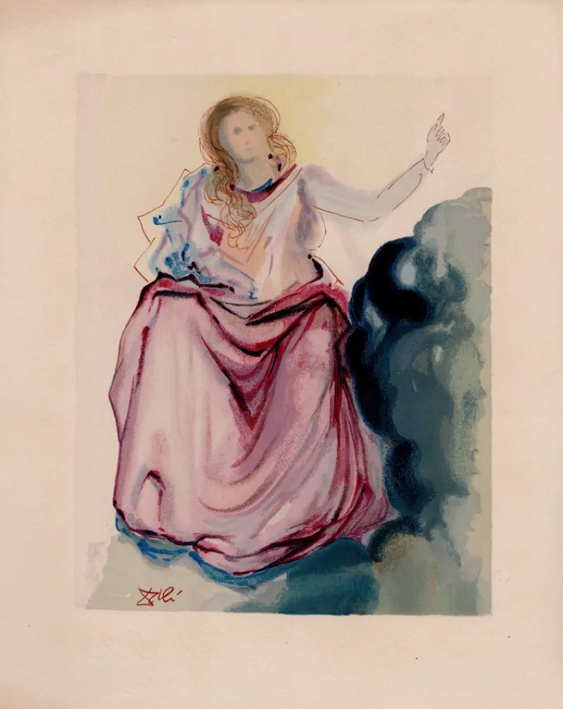 Pamono Salvador Dali, Beatrice Resolves Dante's Doubts, 1964, Original Woodcut> Surrealist