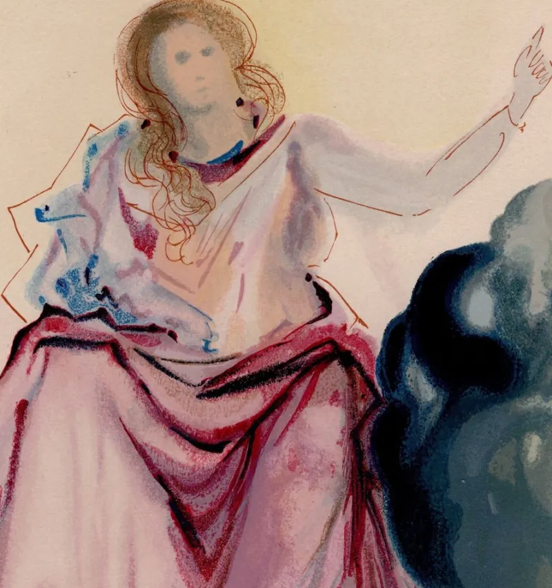 Pamono Salvador Dali, Beatrice Resolves Dante's Doubts, 1964, Original Woodcut> Surrealist
