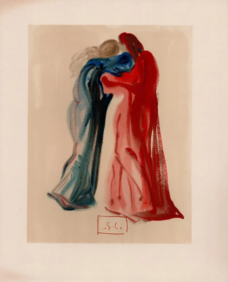 Pamono Salvador Dali, Dante and Beatrice, 1964, Original Woodcut> Surrealist