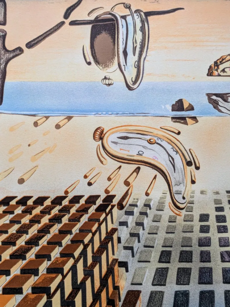 Pamono Salvador Dali, Disintegration of the Persistence of Memory (Melting Clocks), Signed Color Lithograph, 1985> Surrealist