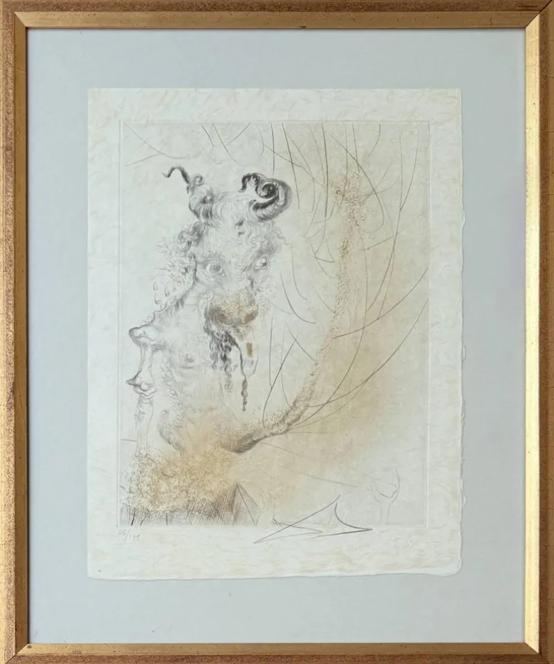 Outlet Pamono Salvador Dali, Tete de Veau (Calf's Head), 1968, Drypoint Etching and Watercolor