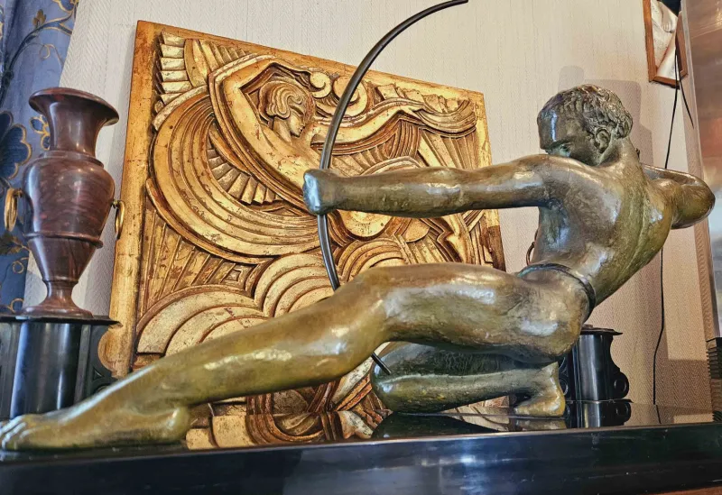 Outlet Pamono Salvator Riolo, Large Art Deco Archer Sculpture, 1920s, Patinated Bronze
