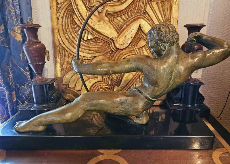 Outlet Pamono Salvator Riolo, Large Art Deco Archer Sculpture, 1920s, Patinated Bronze