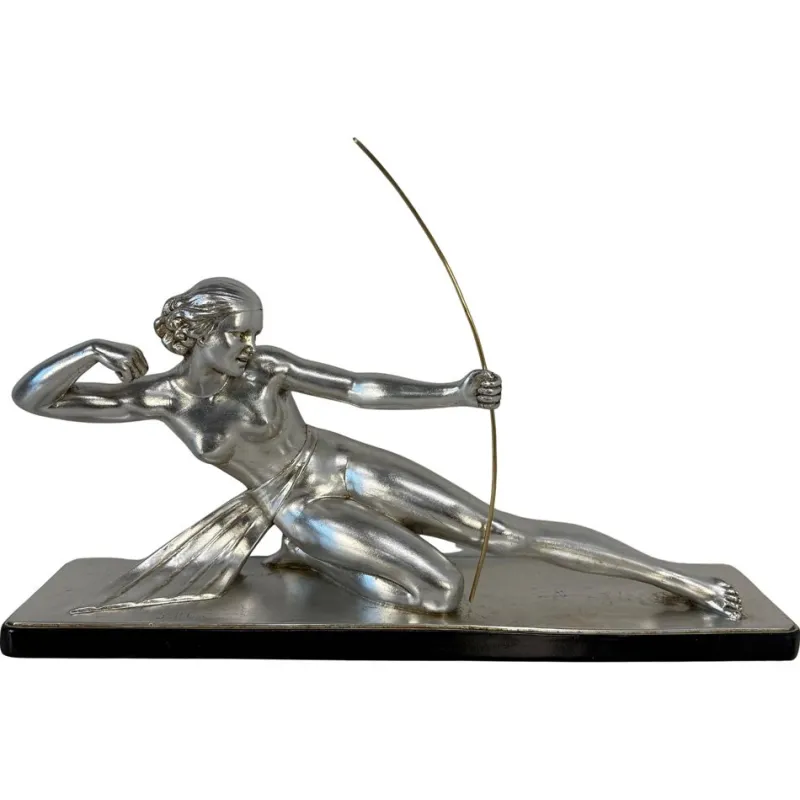 Pamono Salvatore Melani, Art Deco Diana the Huntress Sculpture, Silver Leaf Sculpture, 1930s> Art Deco