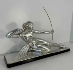 Pamono Salvatore Melani, Art Deco Diana the Huntress Sculpture, Silver Leaf Sculpture, 1930s><noscript><img width=