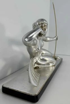 Pamono Salvatore Melani, Art Deco Diana the Huntress Sculpture, Silver Leaf Sculpture, 1930s><noscript><img width=