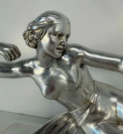 Pamono Salvatore Melani, Art Deco Diana the Huntress Sculpture, Silver Leaf Sculpture, 1930s><noscript><img width=