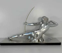 Pamono Salvatore Melani, Art Deco Diana the Huntress Sculpture, Silver Leaf Sculpture, 1930s><noscript><img width=