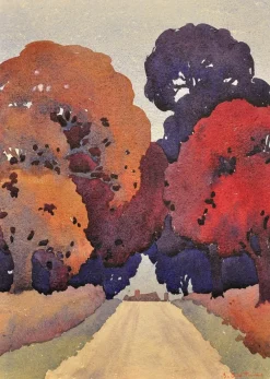Pamono Samuel Dennis Walley Timmins, The Road That Takes You Home, Staffordshire Countryside Landscape, 1932, Watercolor, Framed> Work On Paper