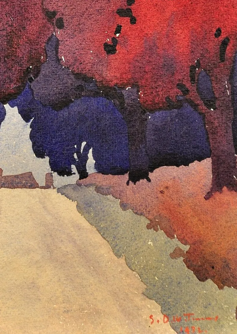 Pamono Samuel Dennis Walley Timmins, The Road That Takes You Home, Staffordshire Countryside Landscape, 1932, Watercolor, Framed> Work On Paper