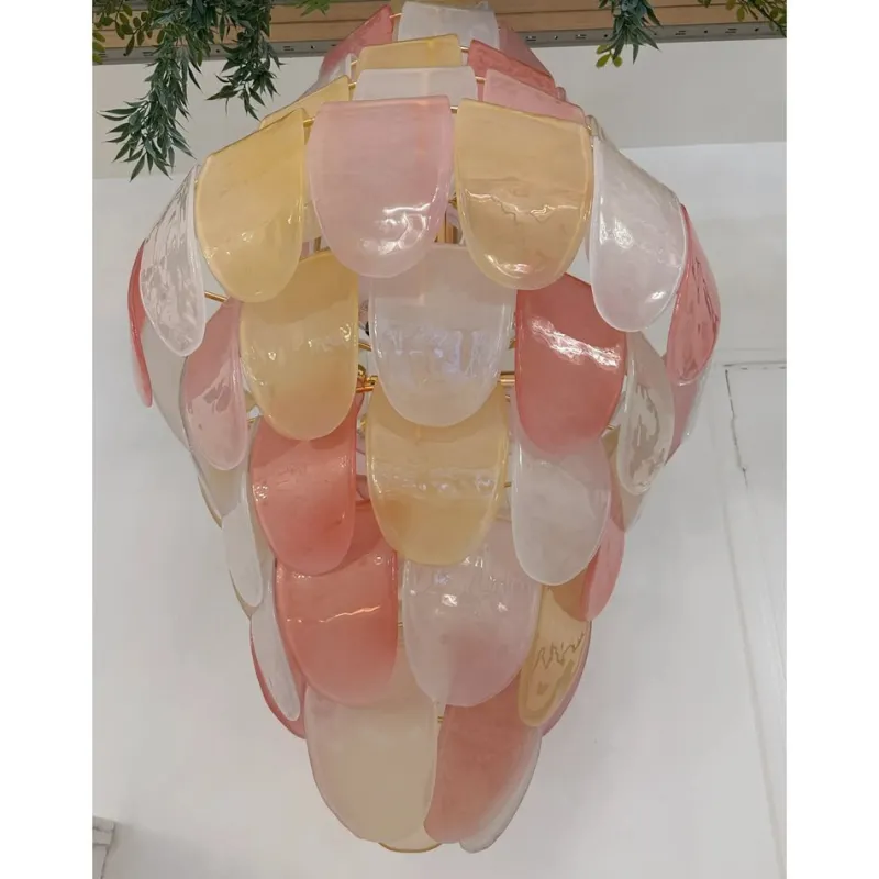 Pamono Sanded Pink and Amber Petals Murano Glass Chandelier by Simoeng> Ceiling Lights