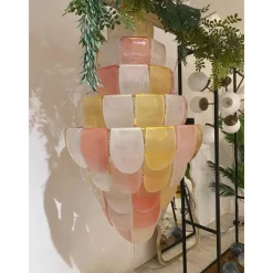 Pamono Sanded Pink and Amber Petals Murano Glass Chandelier by Simoeng><noscript><img width=