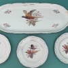 Hot Pamono Sandwich Plate Porcelain Set with Pheasants Motifs by Zsolnay Hungary, 1970s, Set of 7