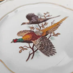 Hot Pamono Sandwich Plate Porcelain Set with Pheasants Motifs by Zsolnay Hungary, 1970s, Set of 7