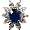 Pamono Saphire and Diamonds 18k White Gold Cocktail Halo Cluster Ring, 1970s> Rings