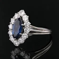 Pamono Sapphire and Diamonds Ring in 18 Karat White Gold, 1970s><noscript><img width=