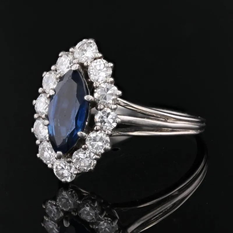 Pamono Sapphire and Diamonds Ring in 18 Karat White Gold, 1970s> Rings