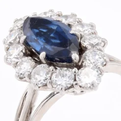 Pamono Sapphire and Diamonds Ring in 18 Karat White Gold, 1970s><noscript><img width=