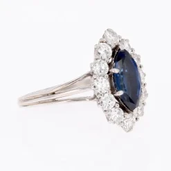 Pamono Sapphire and Diamonds Ring in 18 Karat White Gold, 1970s><noscript><img width=