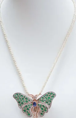 Pamono Sapphire, Diamonds, Hydrothermal Spinel, Rose Gold and Silver Butterfly Brooch> Brooches