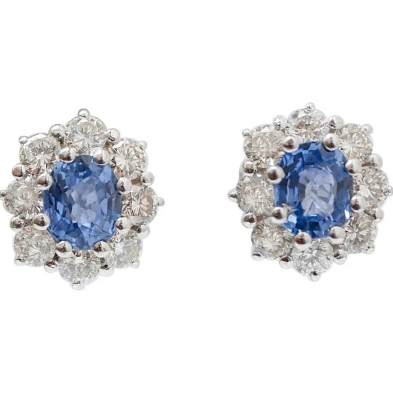 Pamono Sapphires, Diamonds and Platinum Earrings, Set of 2> Earrings