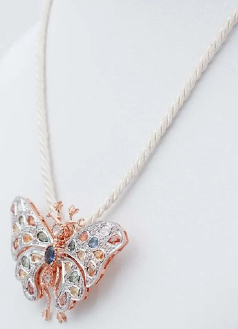 Pamono Sapphires, Diamonds, Rose Gold and Silver Brooch or Pendant Necklace> Brooches