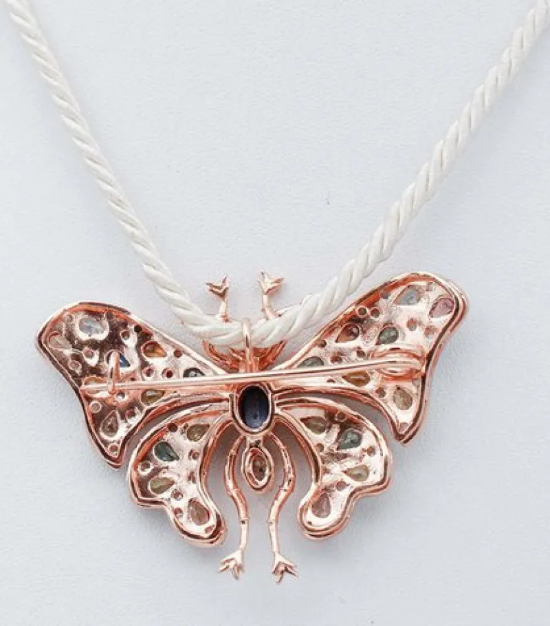 Pamono Sapphires, Diamonds, Rose Gold and Silver Brooch or Pendant Necklace> Brooches