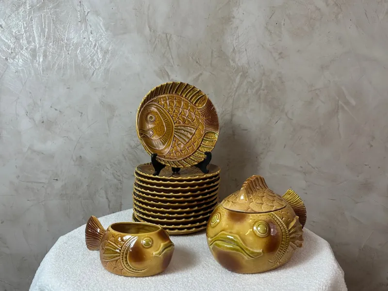 Pamono Sarreguemines Fish Service, 1950, Set of 14