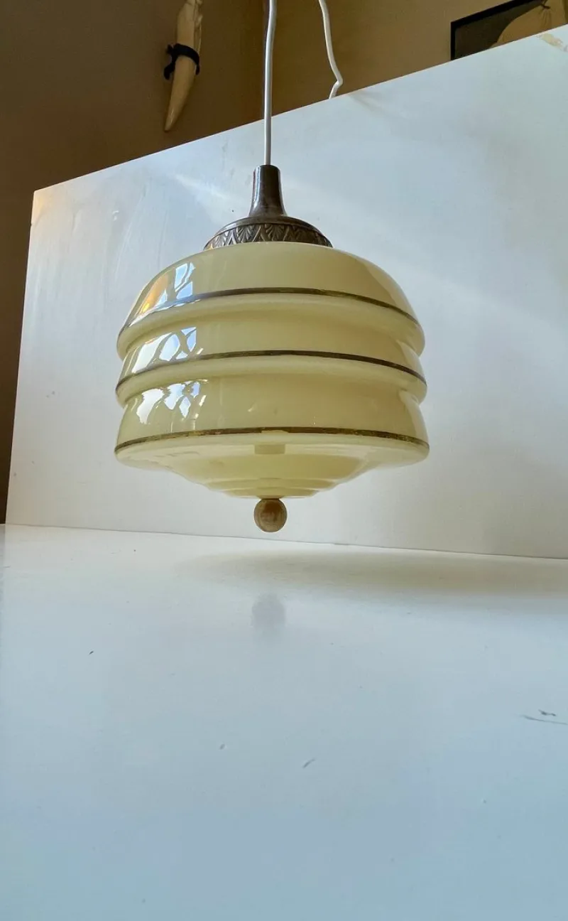 Pamono Scandinavian Art Deco Opaline Glass Beehive Pendant Lamp, 1930s> Ceiling Lights