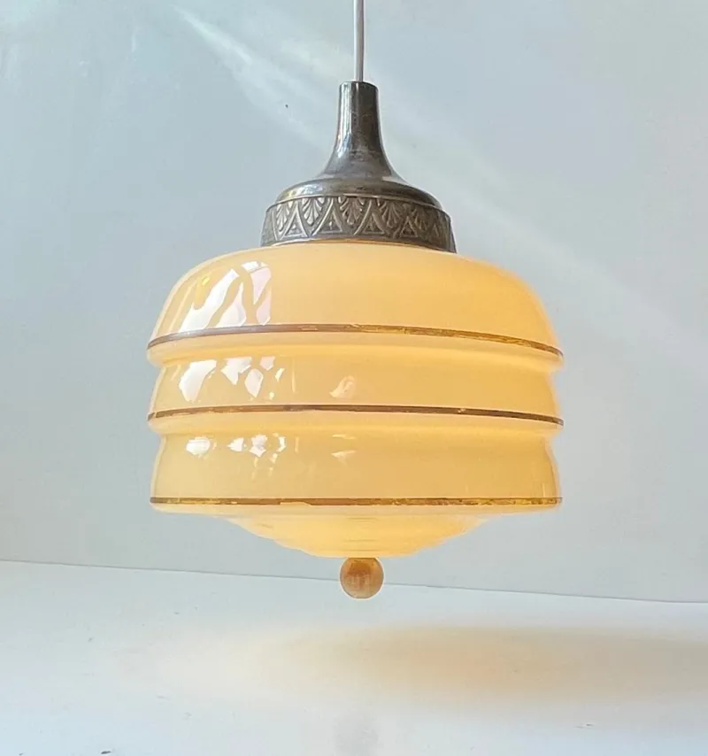 Pamono Scandinavian Art Deco Opaline Glass Beehive Pendant Lamp, 1930s> Ceiling Lights