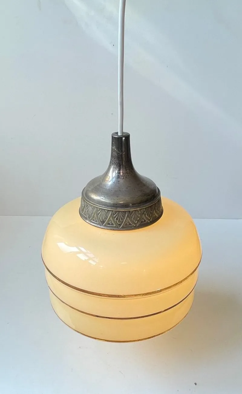 Pamono Scandinavian Art Deco Opaline Glass Beehive Pendant Lamp, 1930s> Ceiling Lights