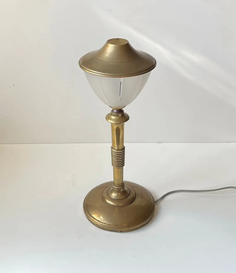 Pamono Scandinavian Art Deco Table Lamp in Bronze, Brass and Glass, 1930s> Table Lamps