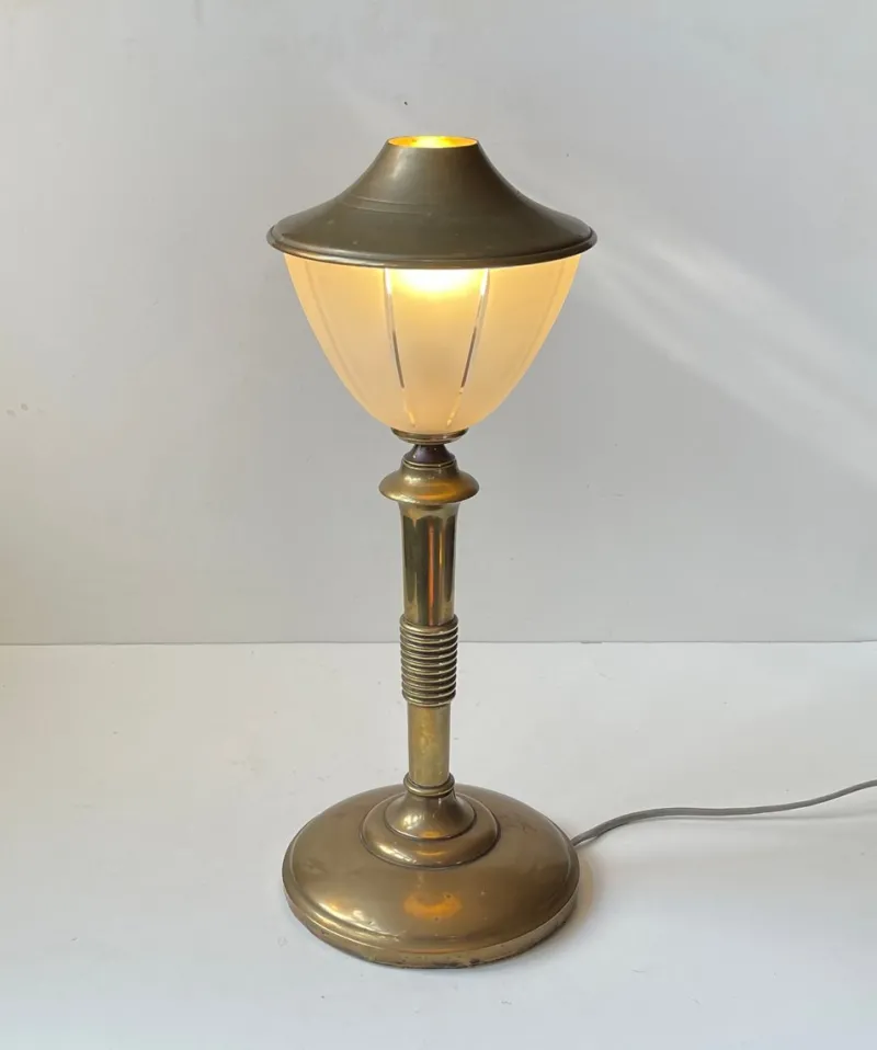 Pamono Scandinavian Art Deco Table Lamp in Bronze, Brass and Glass, 1930s> Table Lamps