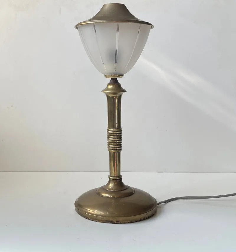 Pamono Scandinavian Art Deco Table Lamp in Bronze, Brass and Glass, 1930s> Table Lamps