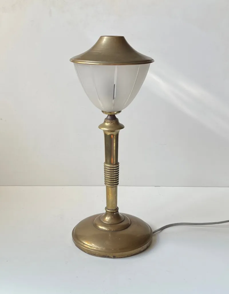Pamono Scandinavian Art Deco Table Lamp in Bronze, Brass and Glass, 1930s> Table Lamps