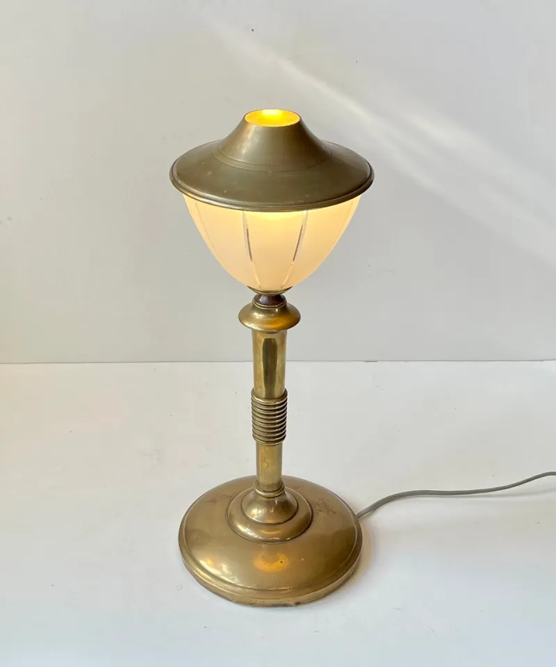 Pamono Scandinavian Art Deco Table Lamp in Bronze, Brass and Glass, 1930s> Table Lamps
