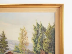 Pamono Scandinavian Artist, The Chalet at the Mountain Stream, 1970s, Oil on Canvas><noscript><img width=