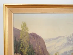 Pamono Scandinavian Artist, The Chalet at the Mountain Stream, 1970s, Oil on Canvas><noscript><img width=