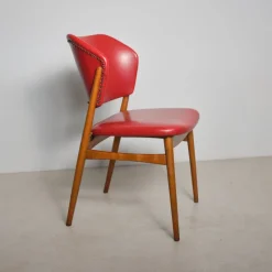 Outlet Pamono Scandinavian Beech Chair with Red Skai Upholstery, 1950s