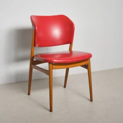 Outlet Pamono Scandinavian Beech Chair with Red Skai Upholstery, 1950s